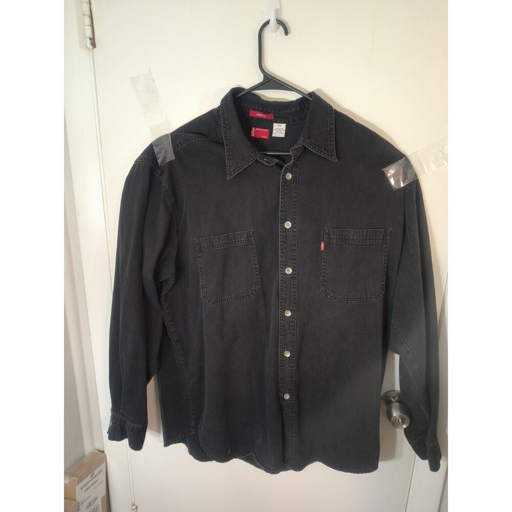 VTG Levis Denim Shirt Mens XL Black Loose Fit Long Sleeve Button Up Workwear 90s